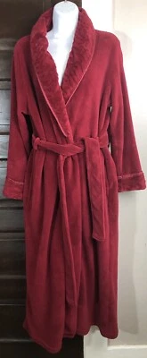 OSCAR DE LA RENTA Borgoña Bata Larga Suave Esponjosa para Mujer Talla Pequeña Mediana�� Foto 1 de 4