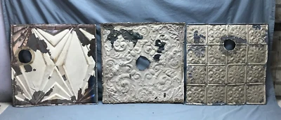 Antique Decorative Set 3 Tin Ceiling Panels 2' x 2' Shabby VTG 24" SQ 1829-24B - Image 1 of 4