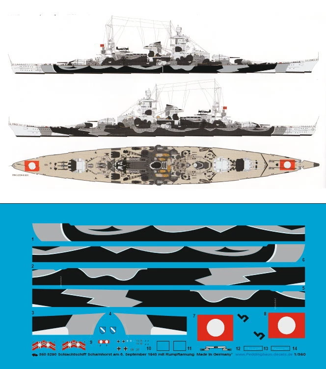 Peddinghaus 1/350 ep 3290 Schlachtschiff Scharnhorst 6.9.1943 mit Rumpftarnung - Bild 1 von 1