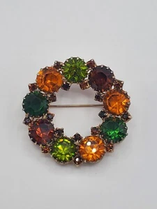 Vintage Strass Anstecknadel Kranz Brosche Karu Arke Mehrfarbig Gold Schmuck Accessoire - Bild 1 von 16
