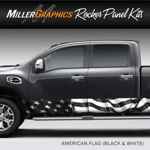 American Flag Black and White Rocker Panel Graphic Decal Wrap Kit - Truck SUV - Picture 1 of 2