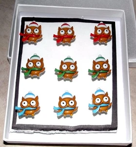 WINTER OWLS Animial Push Pins - Set of 9 Handmade Decorative Thumb Tacks - SALE - Picture 1 of 2
