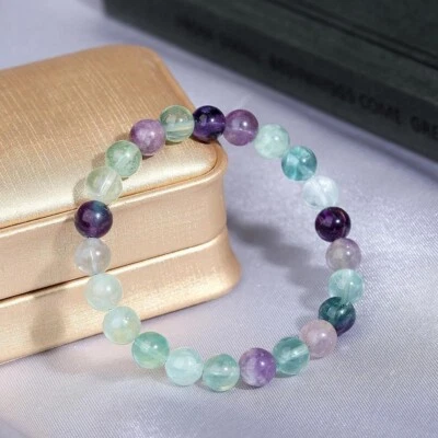Natural Rainbow Fluorite Bracelet Fluorite Crystal Stretch Bracelet Handmade - Image 1 of 3
