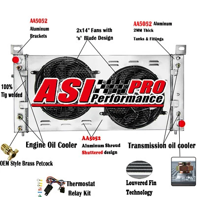 4-ROW Radiator+Shroud Fan+Relay fit 99-14 Chevrolet Silverado 1500 2500 Yukon Foto 1 de 4