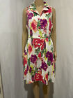 Fresh Soul Size 14 Sleeveless Button Up Abstract Floral Stretch Cotton Dress