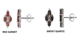 Marquise Natural Smoky Quartz/ Red Garnet Women Floral Earrings Sterling Silver - Picture 1 of 5