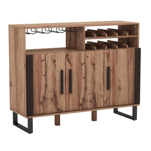 Home Wine Bar Cabinet w/ Adjustable Shelves 2-tier Wine Rack Sideboard & 3 Doors - Picture 1 of 8