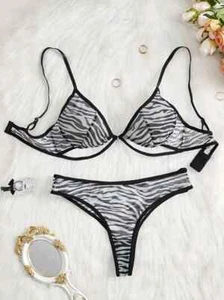 Res Ipsa Loquitur - Sheer Zebra Print Lingerie Set - Small 10C,10D,12A,12B - Picture 1 of 6