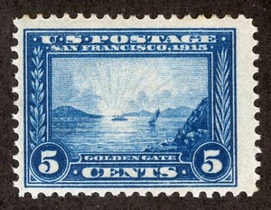 US Sc 399 Azul 5¢ 1914 p.12 SLWm MNH Original Gum Pan Pacific Expo - Imagen 1 de 1