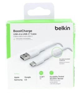 Belkin Boost Charge Charging Braided Cable USBA to USBC 3.2 Ft White - Picture 1 of 4