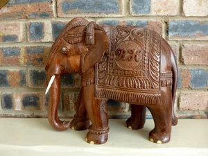 Elefante in legno intagliato a mano grande decorativo vintage peso circa 5 kg da collezione - Foto 1 di 16