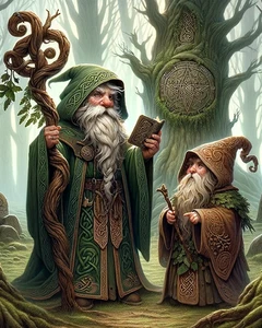 Celtic Gnome Wizards Wall Art Print 8x10 | Fantasy Forest Decor  Druid Magic Art - Picture 1 of 2