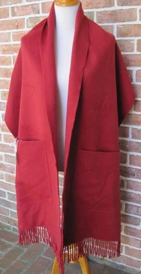 Lafayette 148 NY Red Cashmere Pocket Shawl Poncho Fringe NWT 96 in x 20 8 in - Image 1 of 4