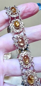 Schönes antikes europäisches verziertes Sterlingsilber filigran & Bernstein Armband - Bild 1 von 17