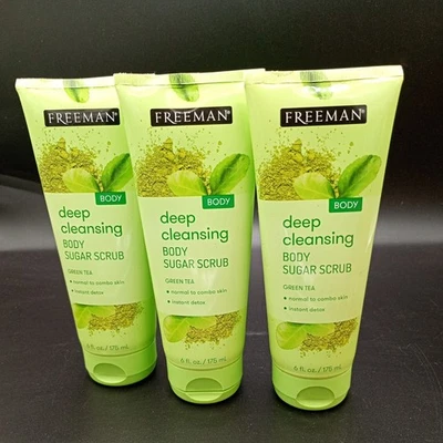 3 x Freeman Beauty Deep Cleansing Body Sugar Scrub Green Tea 175ml - Image 1 of 2