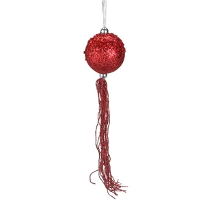 Allstate 12" Christmas Brites Red Glitter Christmas Ball Ornament Tassels Beads - Picture 1 of 2