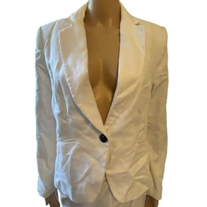 New H&M Blazer Linen Cotton Jacket White Women 10 Classic Career Office School - Picture 1 of 9
