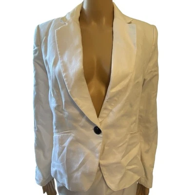 New H&M Blazer Linen Cotton Jacket White Women 10 Classic Career Office School - Image 1 of 4