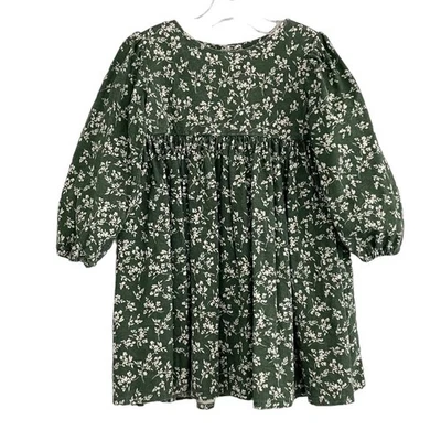Handmade Girls 6 Twirl Dress Prairie Green Ditsy Floral Puff Sleeve Cottage - Image 1 of 4