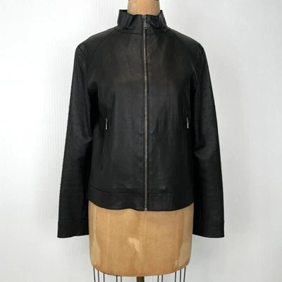 Elie Tahari Jacket Women Medium Lamb Leather Stud Moto Bike Zip Up Coat Core Ni - Image 1 of 4