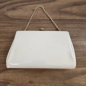 Vintage 60er weiß Kunstleder Clutch Handtasche Abendtasche  - Bild 1 von 4