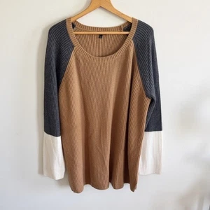 Talbots wool blend colorblock tan gray Ribbed Knit Crewneck Pullover sweater 3X - Picture 1 of 6