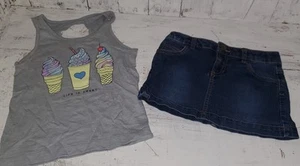 Outfit So Gray Ice Cream Life is Sweet Shirt 7 Faded Glory Denim Skirt 6X *S24 - Picture 1 of 9