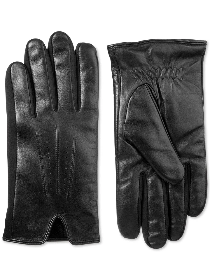 Isotoner Mens Leather Sleek Heat Leather Gloves Black XL - Image 1 of 3