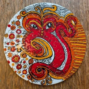 Vtg 1968 Round Puzzle Dragon Sandy Miller Springbok 7" Mini Jigsaw Drag On Rare - Picture 1 of 15