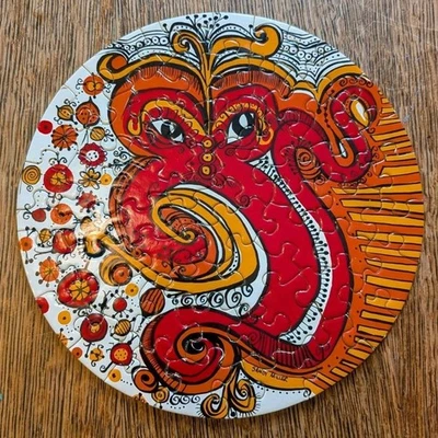 Vtg 1968 Round Puzzle Dragon Sandy Miller Springbok 7" Mini Jigsaw Drag On Rare - Image 1 of 4