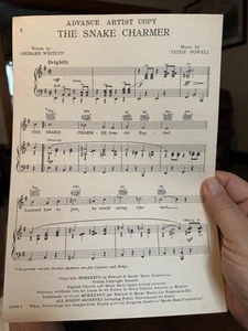 K ‘37 Advance Artist  sheet music ‘The Snake Charmer’ Teddy Powell - Picture 1 of 1