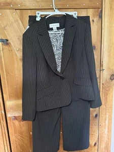 Jones New York Suit Women’s 16 Brown Striped Paisley Lining Regency Park NWT - Picture 1 of 10