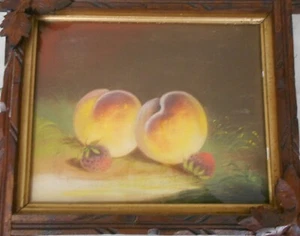 ANTIQUE VICTORIAN PASTEL PAINTING OF PEACHES AND STRAWBERRIES - Picture 1 of 11