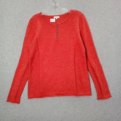 Sundance Women Sweater Medium Orange Homestead Henley Silk Blend Jersey Knit - Image 1 of 4