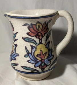Vintage Pottery Barn Iznik Pitcher Vase Glazed Crackleware Floral Turkish 5 In. - Picture 1 of 5