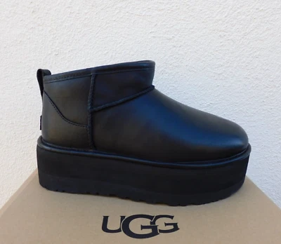 UGG CUERO NEGRO CLÁSICO ULTRA MINI 2" PLATAFORMA BOTINES, US 7/ EUR 38 ~NUEVO EN CAJA Foto 1 de 4