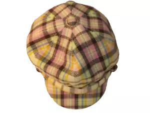 D&Y Newsboy Cap Multicolor One Size Stretch Pink Yellow Plaid Colorful Tweed - Picture 1 of 3