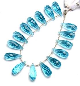 Blue Topaz Color Quartz 20x8 mm Size Faceted Teardrop Briolette Beads 7" Strand - Picture 1 of 4