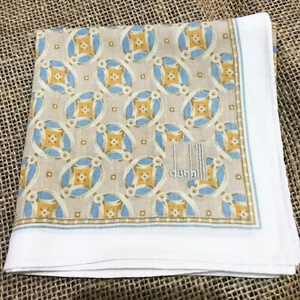 MEN HANKY COTTON ART GEOMETRIC PAISLEYS BLUE IVORY POCKET VTG SQUARE CLASSIC 20" - Picture 1 of 3