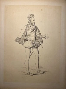 Antike Reiter Trachten Mode Kleidung Mittelalter 1855 Antiquarische Stahlstich - Bild 1 von 5