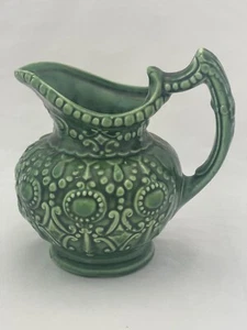 Camark Pottery Pitcher Embossed Ornate Green Baroque Style Vintage - Picture 1 of 8