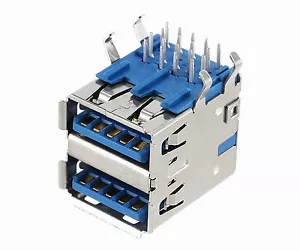 USB 3.0 Einbaubuchse 2fach A abgewinkelt Steckverbinder Einbaukupplung Lötbuchse - Picture 1 of 5