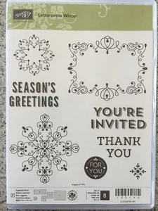 "LETTERPRESS WINTER" Stampin'UP! NEW~clear/CLING unmounted~set/8~Christmas~tags - Picture 1 of 2