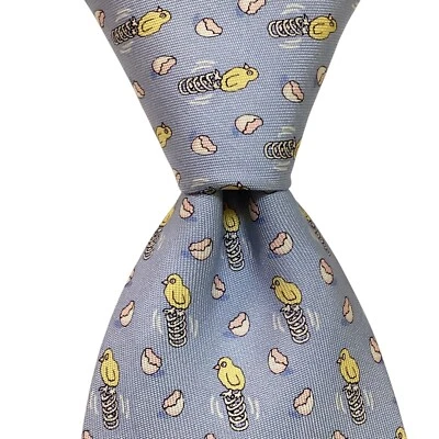 Gravata VINEYARD VINES Marthas 100% seda designer EUA PATOS azul/amarelo/rosa excelente estado usado - Imagem 1 de 3