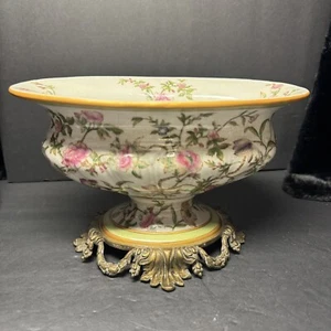 Hua Rong Zhi French Art Nouveau Porcelain Gilt Ormolu Centerpiece Vase Compote - Picture 1 of 9