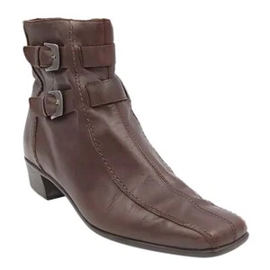 Sesto Meucci Women Block Heel Ankle Booties Size US 6M Brown Leather - Picture 1 of 6