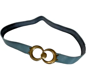 WITCHERY belt blue leather M-L brass clasp 00s naughties - Picture 1 of 5