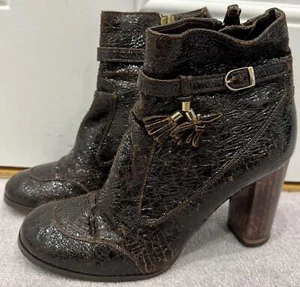 STELLA MCCARTNEY Brown Faux Patent Crackle Effect Ankle Boots EU39.5 UK6.5 - Picture 1 of 8