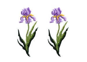 #5192 Lot 2 Pcs Small Purple Iris Flower Embroidery Iron On Appliqué Patch -2"H