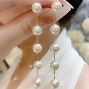 Charming 9-10mm AAAA south sea White natural round pearl Earrings14K Gold - Picture 1 of 4
